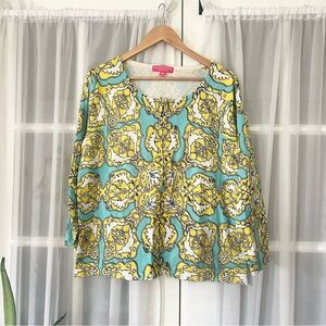 Charlotte Tarantola Printed Zip Up Cardigan Sweater Size Large